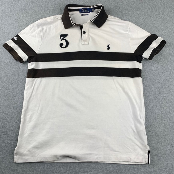 Polo Ralph Lauren Other - Polo Ralph Lauren Polo Shirt Mens M White Brown Striped Custom "Slim Fit"